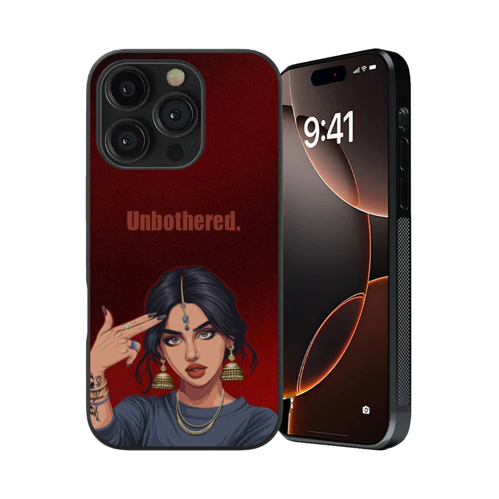 Desi Unbothered – Crimson Resolve (Glass Case)